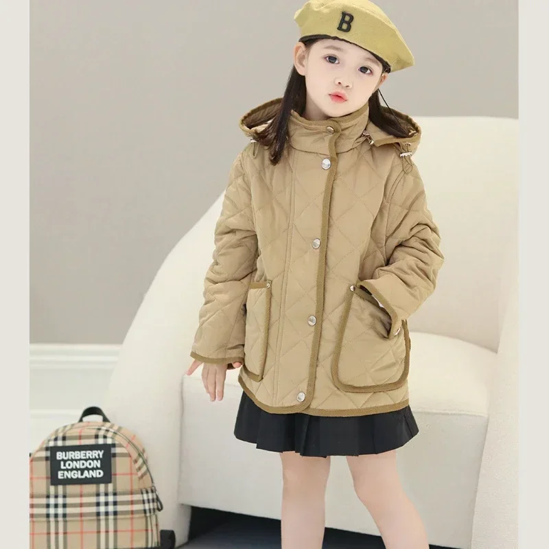 Korean Boys Girls Stand Collar Hooded Cotton Children's Coatwinter Waterproof Thick Warm Parent-Child Winter Outerwear