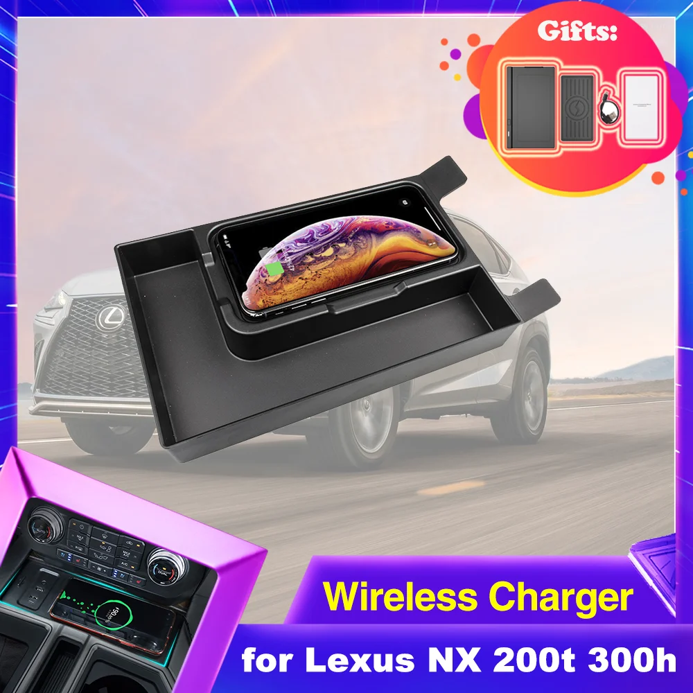 

Car Wireless Charging Pad for Lexus NX 200t AZ10 300h 200 300 2015~2021 2016 2017 Armrest Storage Box Phone Fast Charger Plate