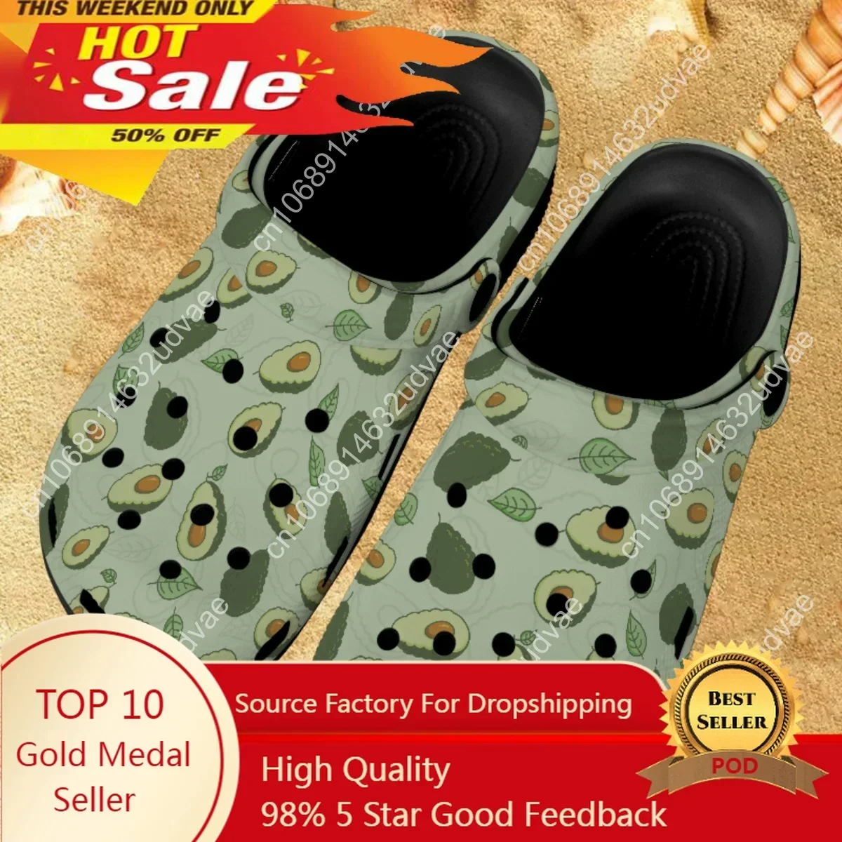 

Женские повседневные шлепанцы с перфорацией, сандалии унисекс из дышащего материала, без застежки, на плоской подошве, дизайнерские пляжные тапочки с авокадо, 2023