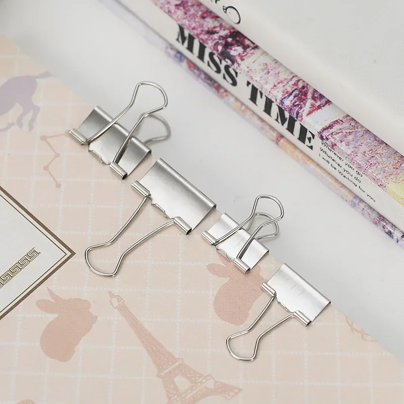 10PCS/Set Metal Paper Clip 15 19 25 32mm Foldback Metal Binder Clips Silver Grip Clamps Paper Document Office School Stationery