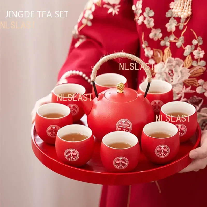 Boutique Ceramic Filter Tea Pot Set Household Tea Pot and Cup Set Chinese Style Wedding Red Teaware Gifts Productos Chinos