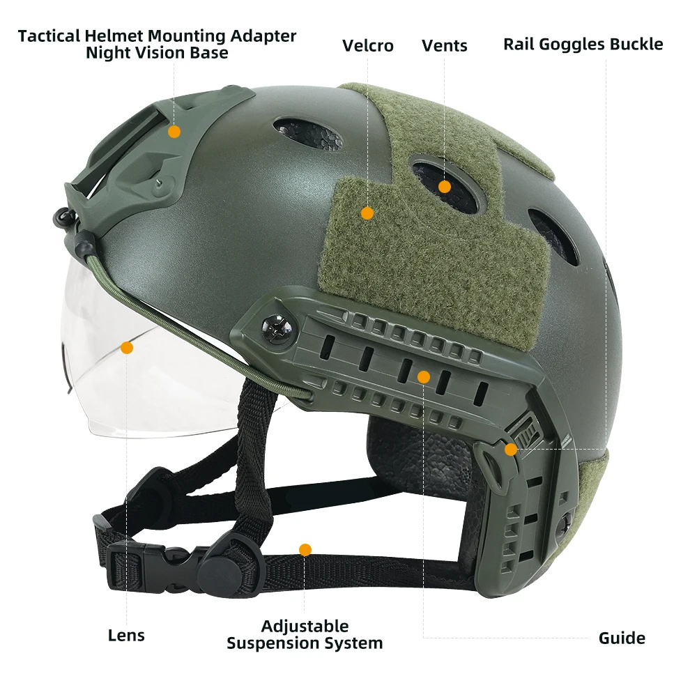 Tactical Helmet Fast PJ Airsoft Helmet with Goggles ABS CS Riding Shooting Helmets Outdoor Sports Head Protection Gear