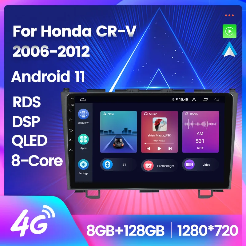 

Android 11 Car Radio Multimedia Video Player For Honda CR-V 2006-2012 8-core GPS Navigation Carplay+Auto WiFi+4G DSP RDS BT QLED