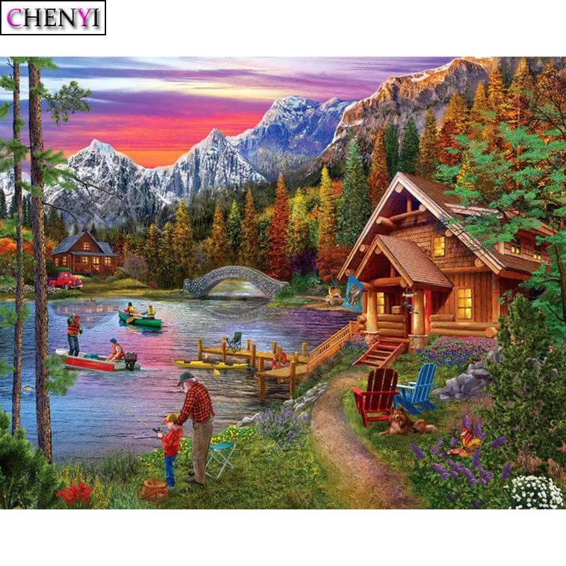 5D алмазная живопись Lakeside House вышивка наборы для вышивки крестиком пейзаж мозаика