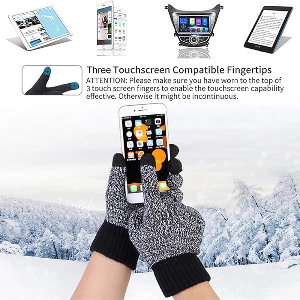 Warm Knitted Men's Scaves and Beanie Hat Gloves Set with Touchscreen Gloves Winter Thick Fleece Lined Neck Gaiter Cap