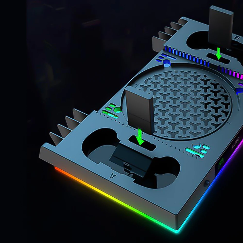 헤드폰 스탠드가 있는 RGB 충전 도크 3단계 팬이 있는 게임 컨트롤러 핸들 충전기 Xbox 시리즈 X용 게임패드 충전 시트
