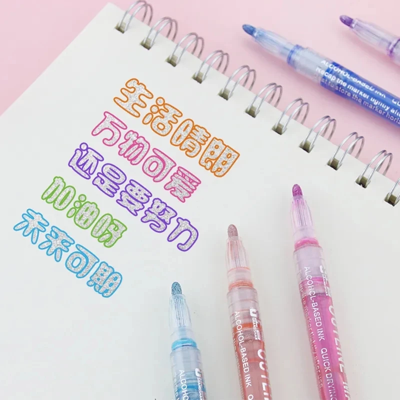 Double Line Outline Art Marker Pen For Students DIY Graffiti Highlighter Scrapbook Bullet Diary Poster Card Drawing highlighter pen marker pen highlighter marker art marker