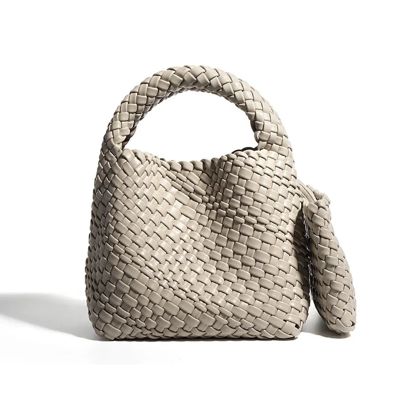 Lady Designer Style PU Leather Knitted Handbags Women Elegant Underarm Bag Artificial Leather Soft Bucket Bags S4600