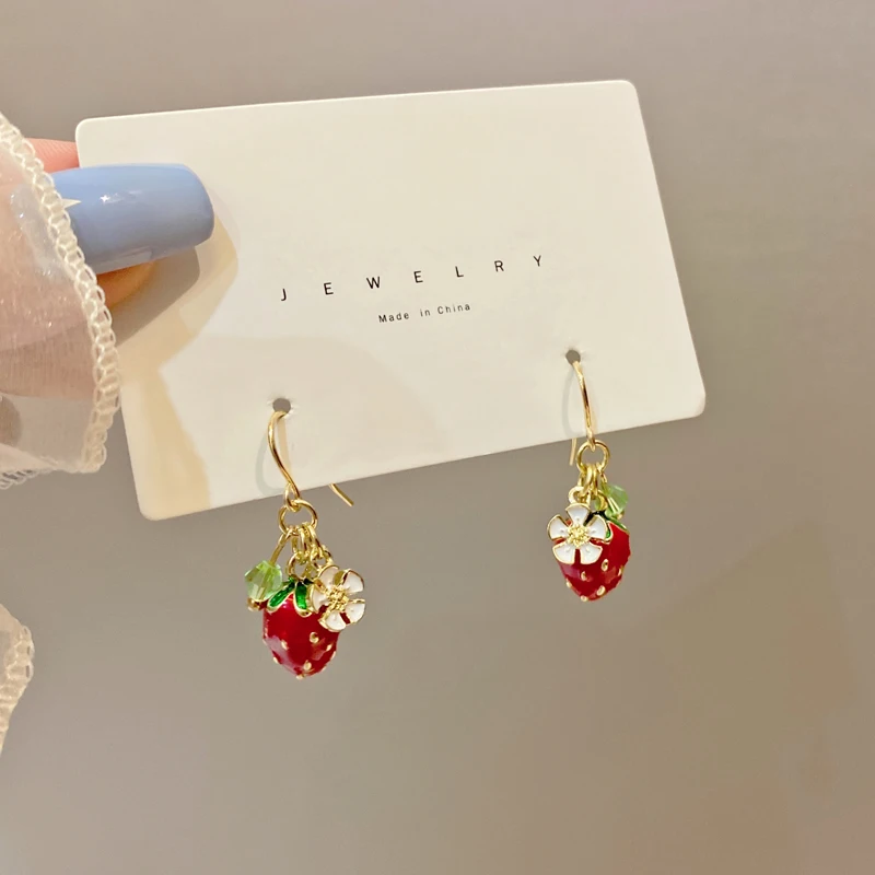 Fashion Jewelry Strawberry Earrings For Women Girl Gifts Sweet Korean Temperament Hot Sale Drop Earrings Wholesale