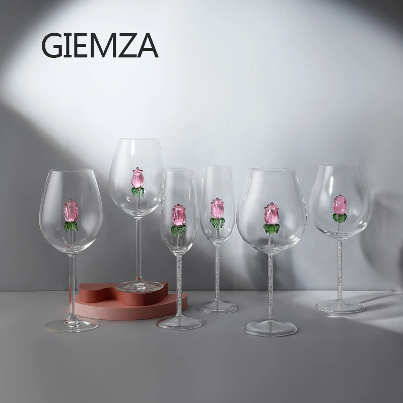 Giemza Creative Pink Rose Cocktail Glass Martini Calice Nverse A Forma Di Cono Matrimonio Festa Di Compleanno Crystal Champagne 1 Pz