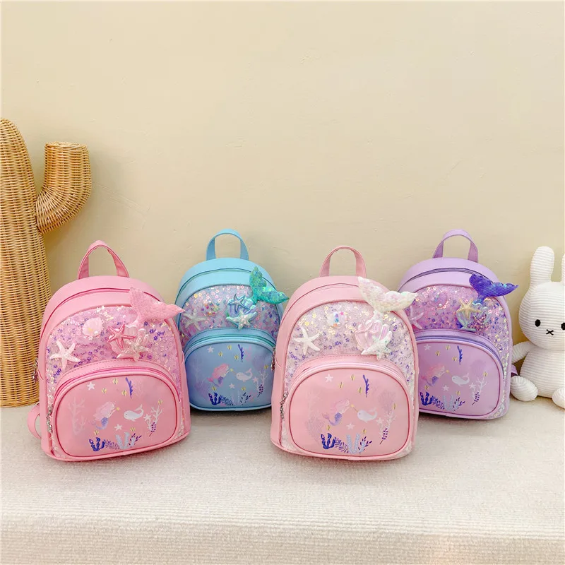 Lovely Mermaid Star Children's Sequins Backpack Cute Cartoon Kindergarten Schoolbag PU Leather Baby Girls Lightweight Handbags 4