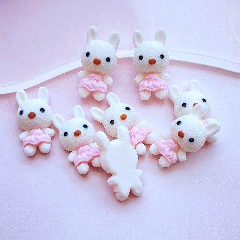 10Pcs New Cute Cartoon Little White Rabbit Flat Back Resin Cabochons Scrapbooking DIY Jewelry Craft Decoration Accessorie