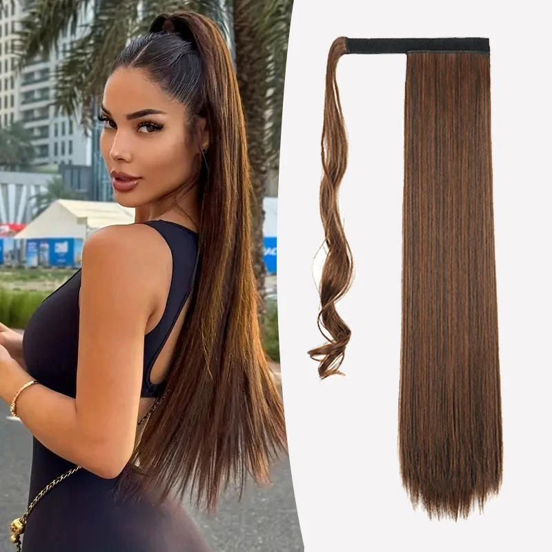 Synthetic Ponytail Hair Clip In Extension 24Inch Long Straight Heat Resistant Hair Wrap Around Pony Piece for Women clip in ponytail hair extension synthetic ponytail synthetic hair accessories clip in ponytail extensions