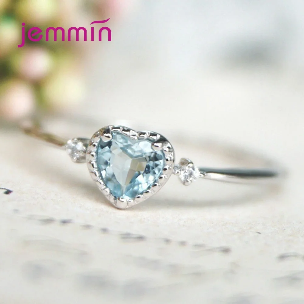 Authentic 100% 925 Sterling Silver Ring Light Blue Love Heart Romantic Finger Ring for Women Wedding Gift For Mother/Wife 4