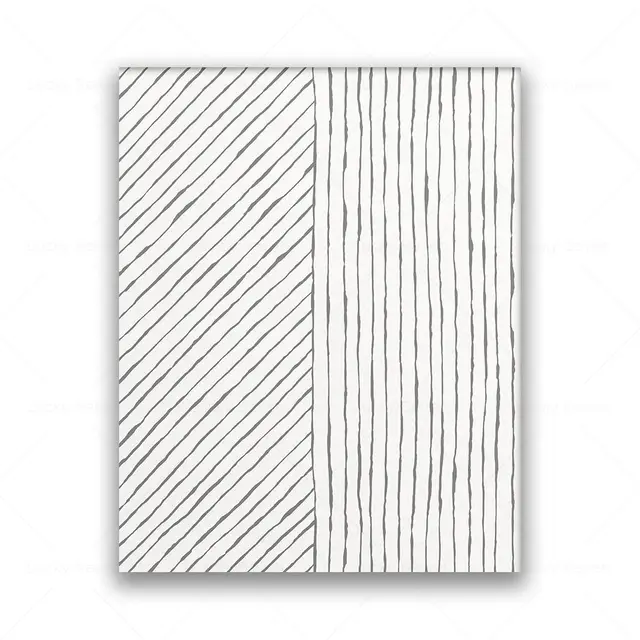 Abstract Geometric Print Black White Stripes Canvas Painting Minimalist