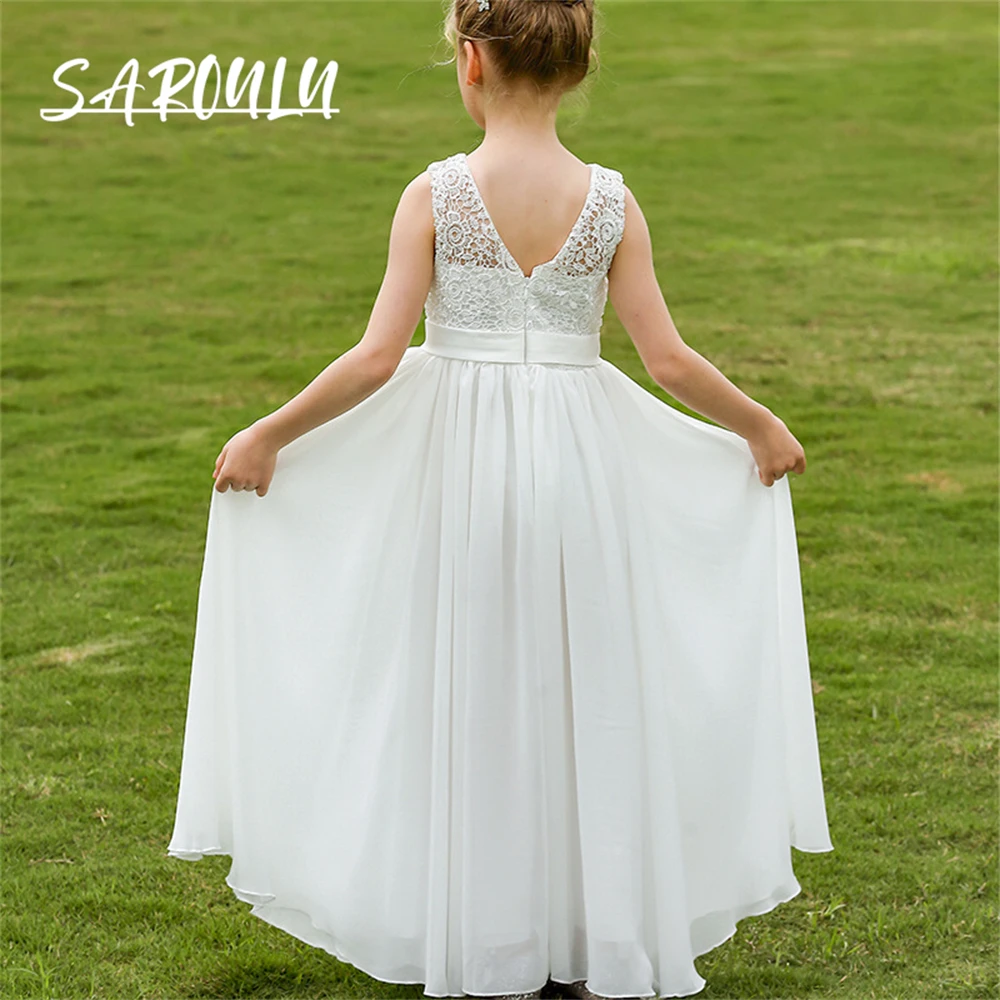 Lace O Neck Chiffon Flower Girl Dress Tank Sleeve A Line Children Formal Dresses Maxi Prom Dresses For Child