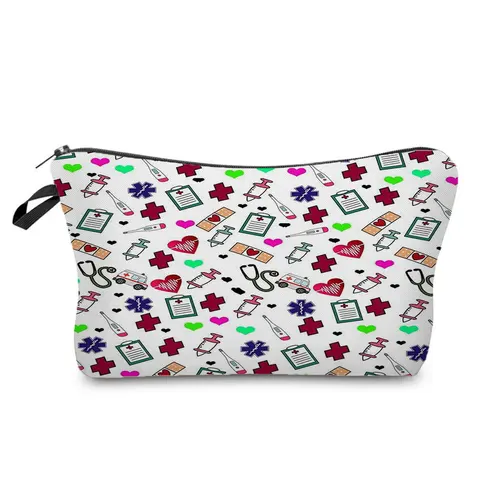 First Aid Kits Students Stationery Bag Case Floral Printed Medical Patch Pills Bag for Nurses Cards Cosmetic Bag