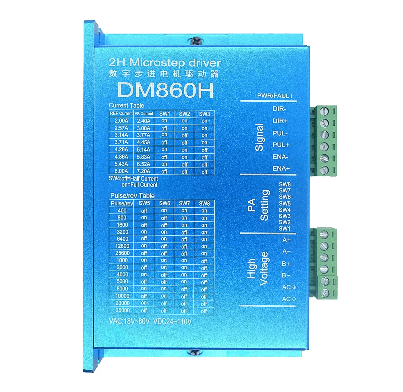DM860H DM860 Stepper Motor Driver Controller Module 7.2A 24-110V DC/ 18-80V AC for 2 Phase 57 86, Printer motor drive