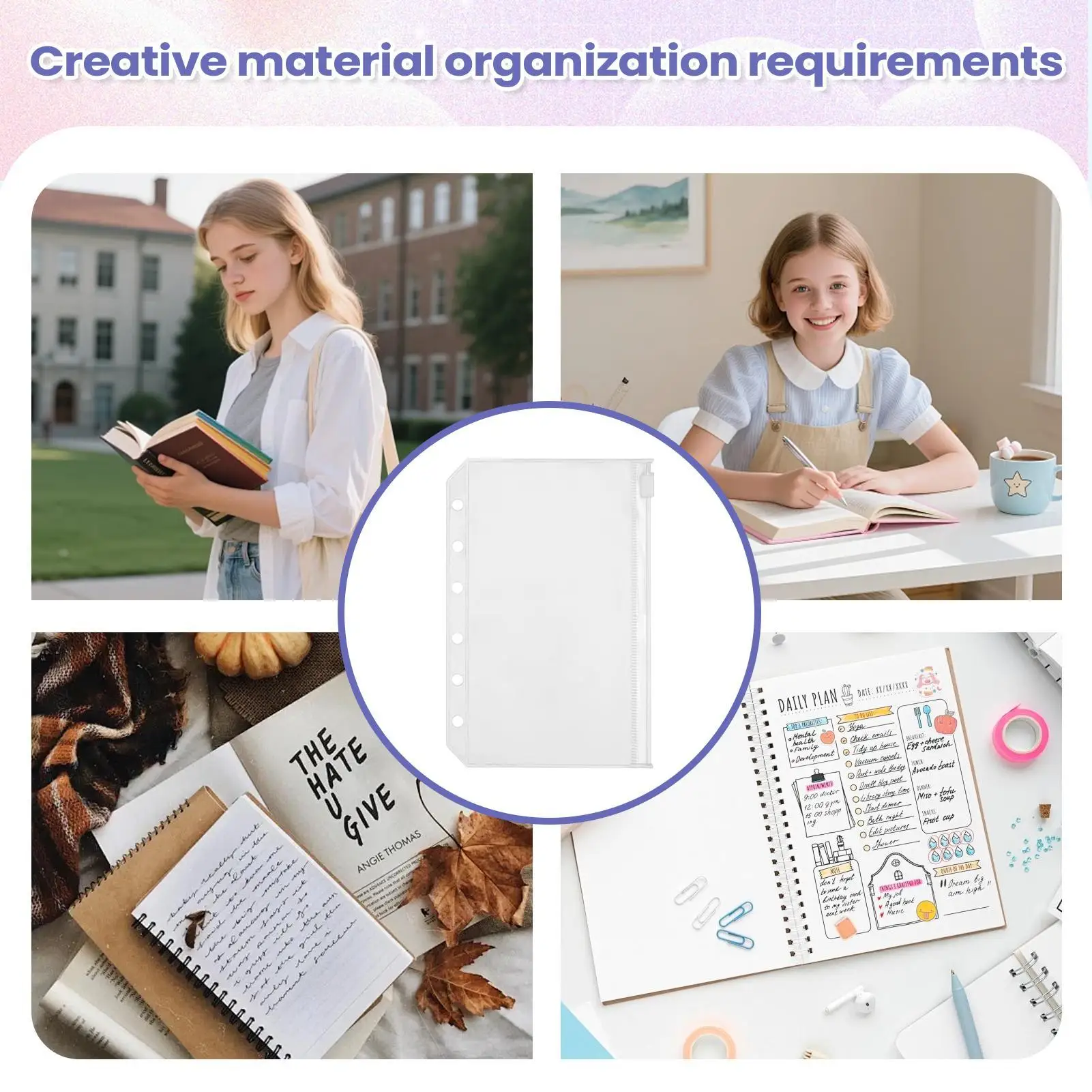 Binder Pockets Fits Backpack Anti-Loss Pockets For 6-ring Binder For Invoice Tax Documents Homework Project Reports Photographs