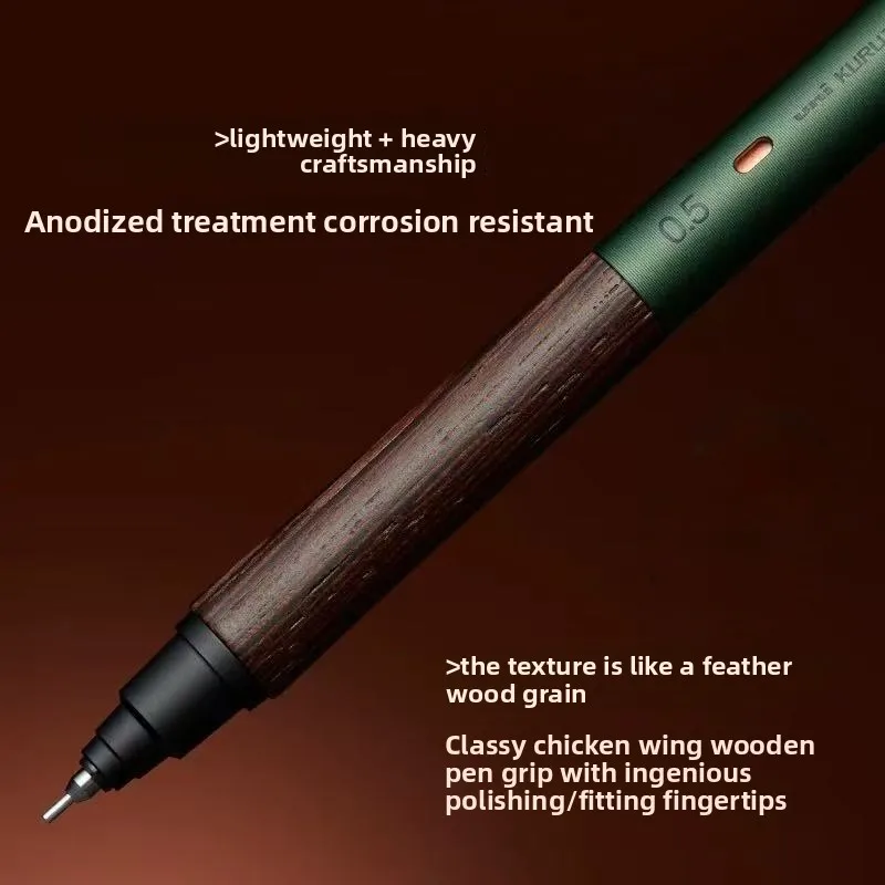 New Japan Uni Kurutoga Mechanical Pencil M5-KW/M5-KH Wood/Metal Grip Stable Anti-Break Writing Pen for Drawing Sketching Luxury