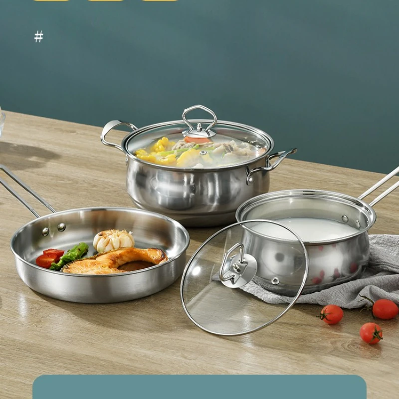 3pcs Stainless Steel Cookware Set Soup Pan Milk Pot With Glass Lid Frying Pan  Cooking Pots Setcocina Kitchen Cooking Tools - AliExpress
