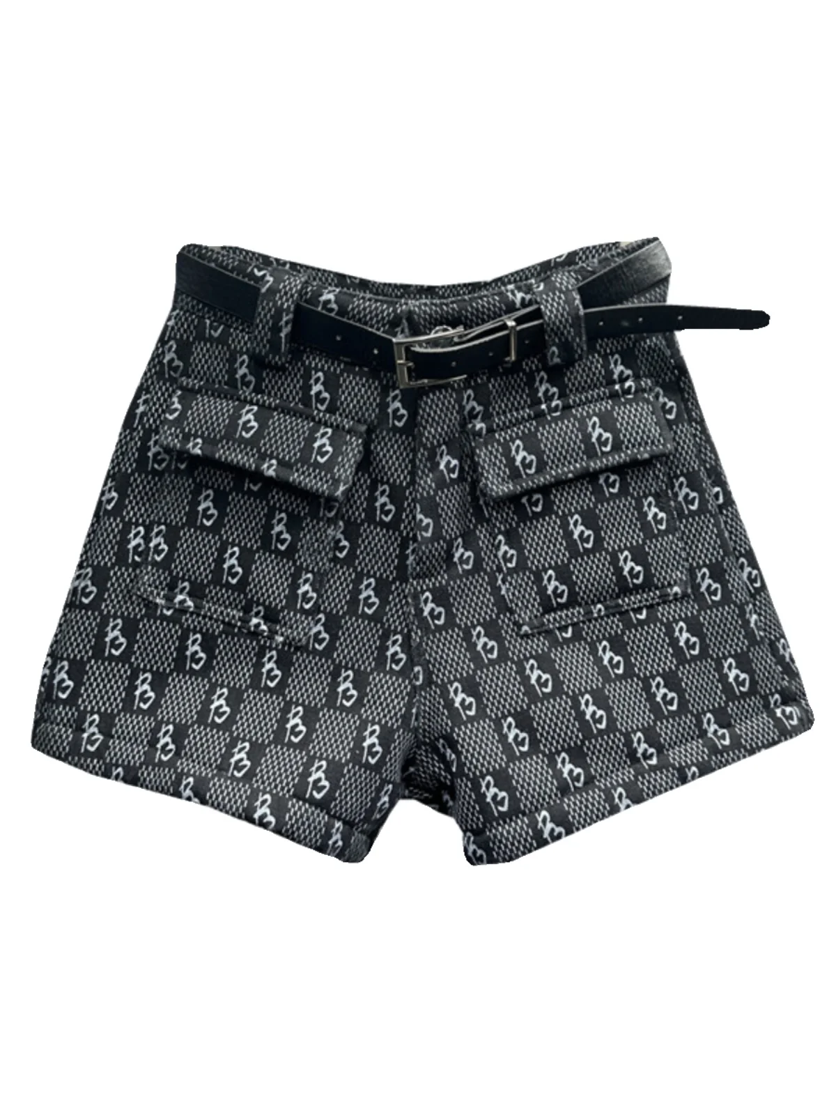 Women's Patch Pocket Denim Shorts Feminino 2024 Spring New European Woman Dark Black Slimming Printed Wide Leg Jean Hot Pants