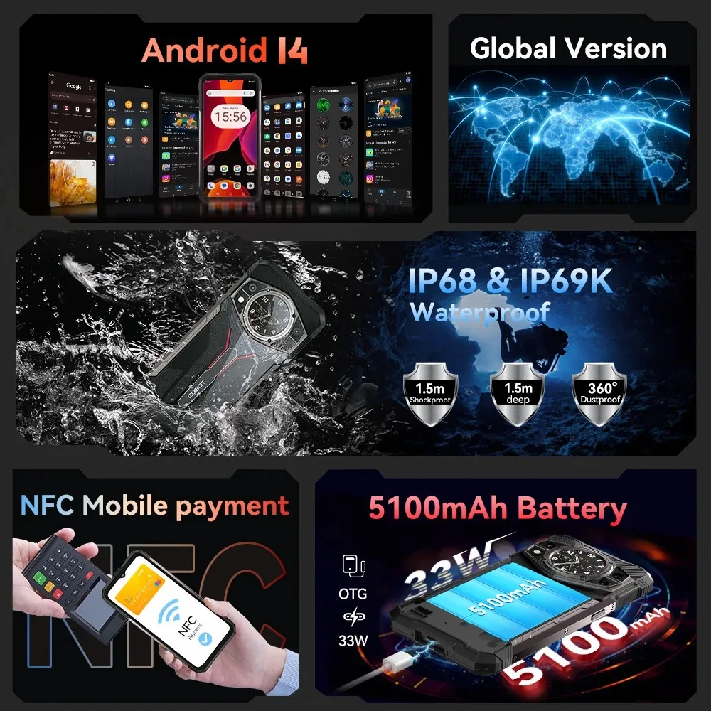 Cubot KINGKONG AX,Rugged Smartphone Android 14, 4G Smartphone  Helio G99, 24GB RAM(12+12), 256GB ROM, 120Hz Screen, 100MP,NFC