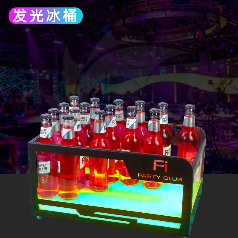 Iron Champagne Bucket Acrylic Ice Bucket LED Light Emitting Ice Beverage Beer Cocktail Nighttime KTV Bar Decoratio