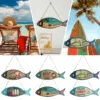 Summer Wooden Fish Welcome Sign Nautical Wall Art Decor Hanging Vintage Fish Hanging Ornament Sign Decor Decoration Maison 1