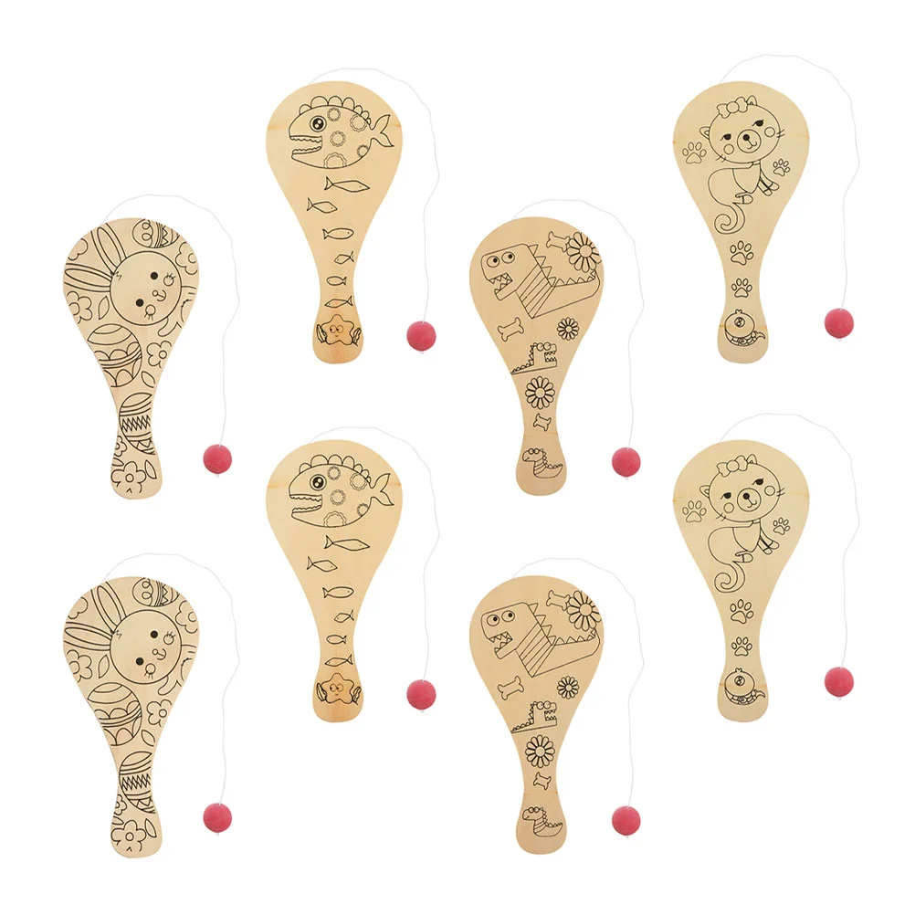 8pcs Kids Painting Paddle Mold Children’s Childrens Childrens Children’s Childrens Children’s Toys Wood Paddle with String