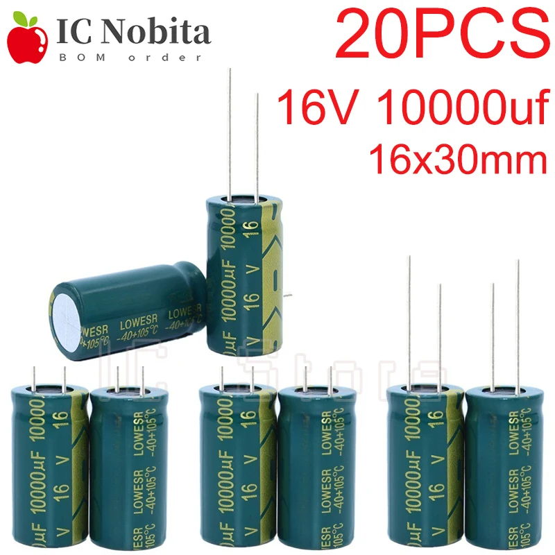 20PCS 16V 10000uf Capacitor Low ESR High Frequency 16x30mm 16V 10000uf Aluminum Electrolytic Capacitor 16*30