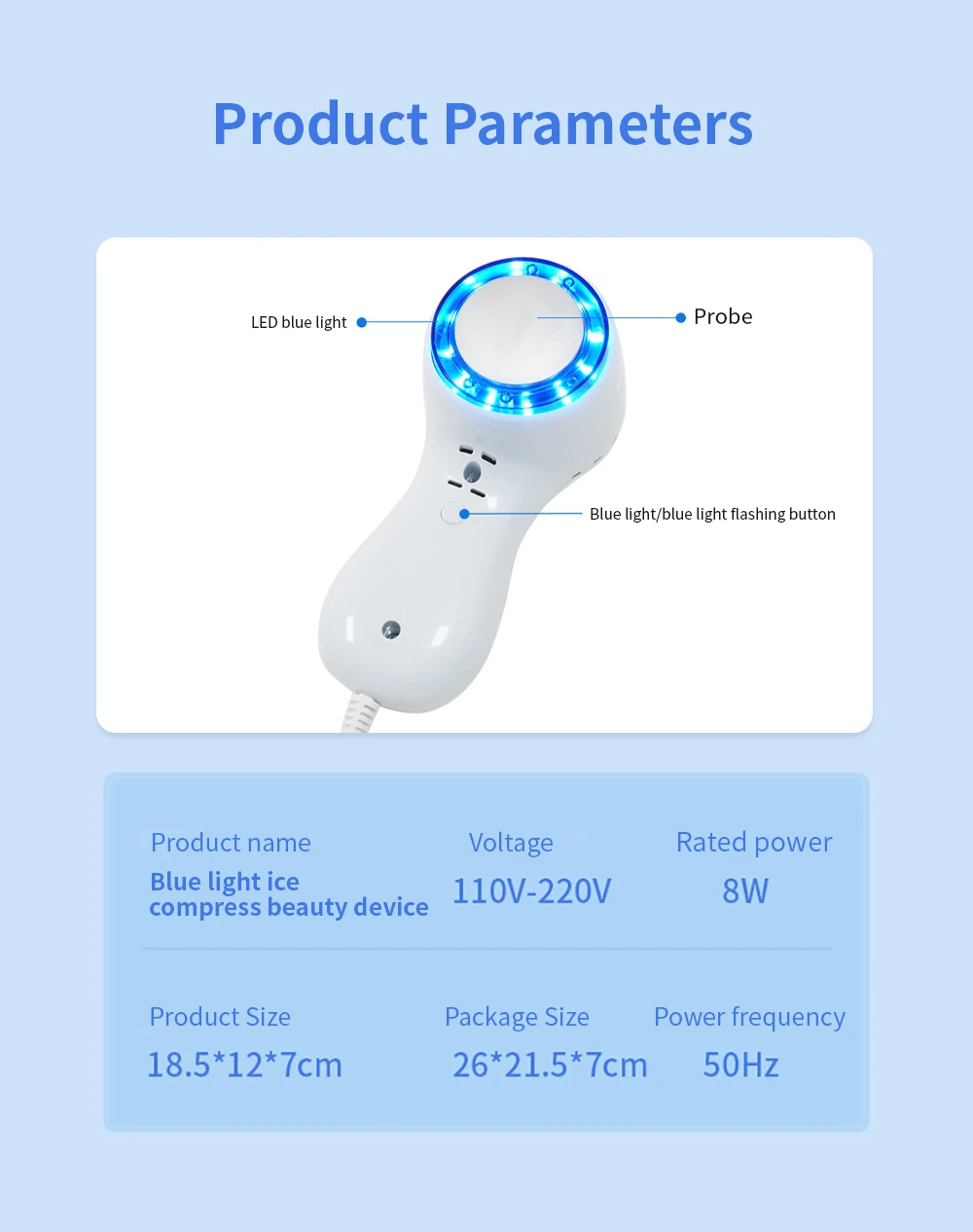 USB Ice Healing Beauty Machine Led Photon Rejuvenation Massager Shrink Pores Cold Hammer Blue Light Facial Skin Lifting Tighten skin care device