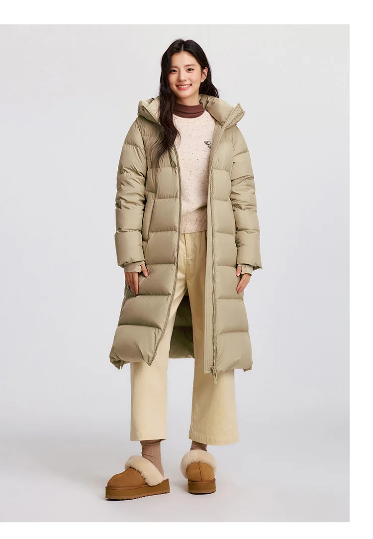 Down Jacket Women Long Length Hooded Slit Loose New Winter Water-Repellent Goose Down Clothing