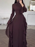 2025 European and American Women's Elegant Casual High-Waisted Solid-Colour Bell-Sleeve Dress Long Dress with Long Sleeves - Image 4