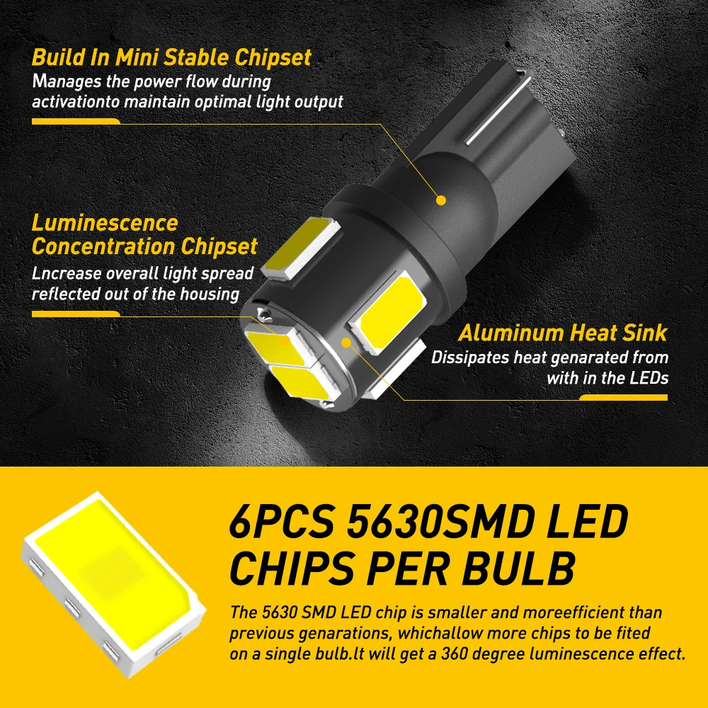 AUXITO-울트라 브라이트 화이트 LED 전구, 10X, W5W, T10, 194, 168 LED, 자동차 인테리어 조명 지도, 돔 도어 글러브 박스, 트렁크 라이트, 12V