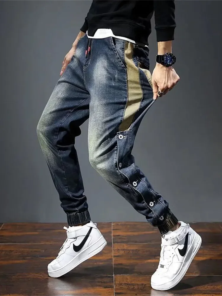 

Mens Jeans Harem Pants Fashion Pockets Desinger Loose fit Baggy Moto Jeans Men Stretch Retro Streetwear Relaxed Tapered Jeans