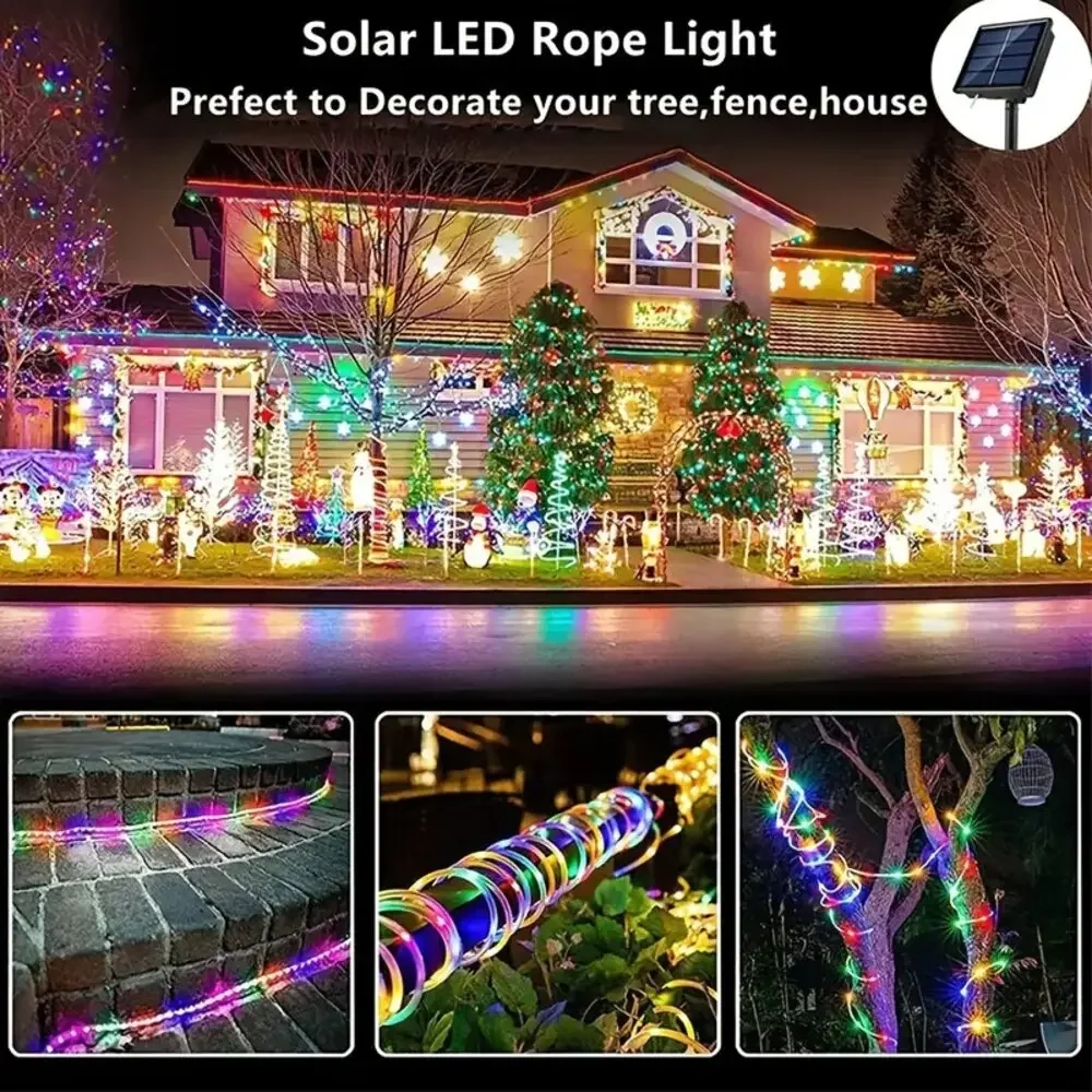 Outdoor Solar Tube Touw Led Light Tuin Kerstversiering 7M/12M Xmas Bruiloft Slinger Waterdichte String Licht Fee Strip