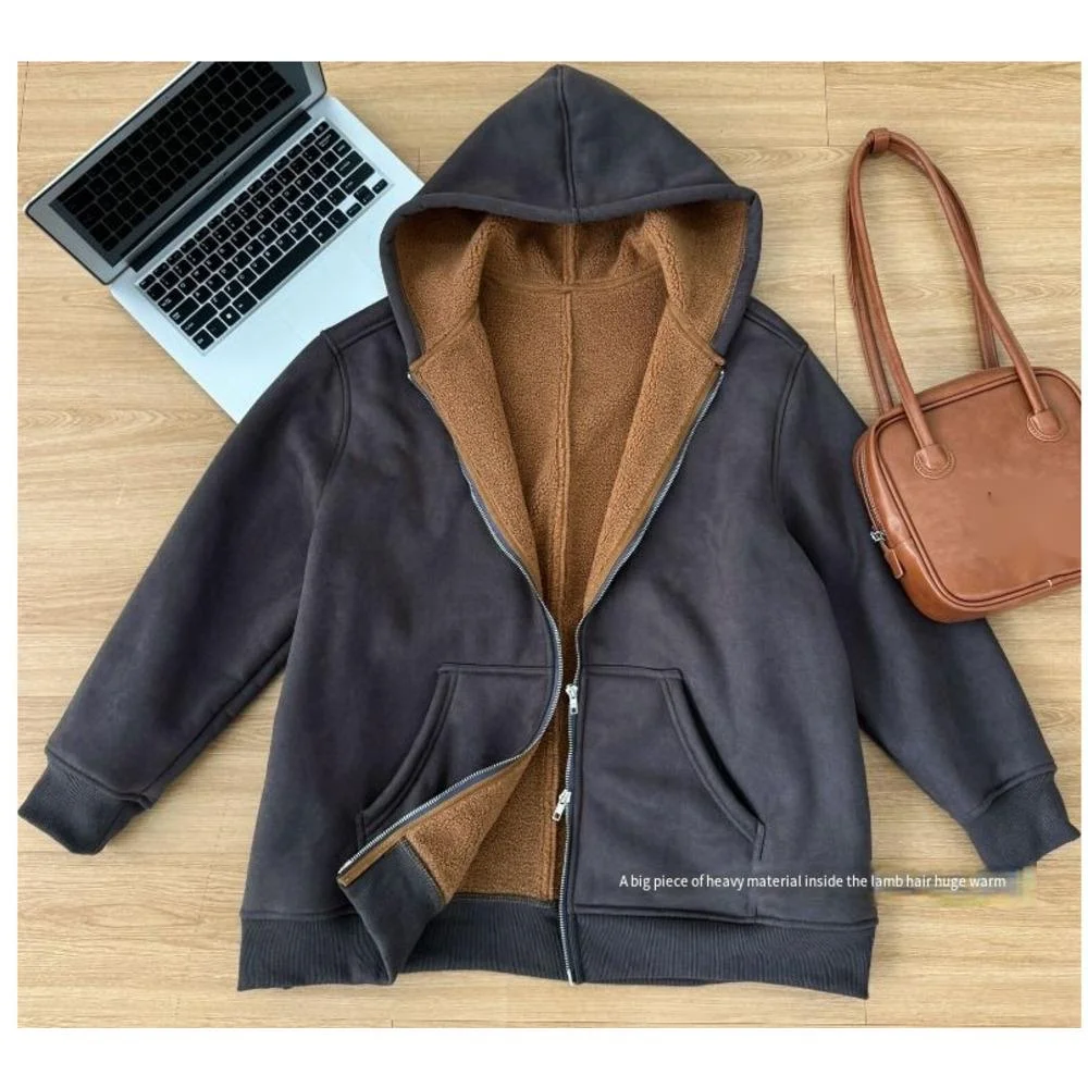 District Ouyang 10/8 20:00 BA Home Same Style Street Leisure Fur One Piece Loose Hooded Coat_voghion.com