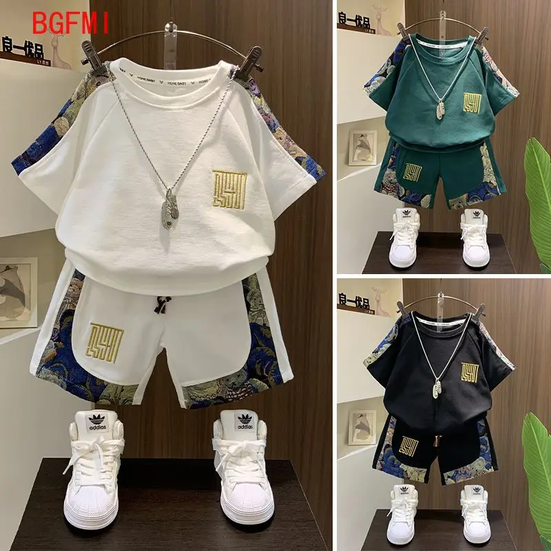 Korean Clothes for Children Boys T-shirt Shorts 2-piece Set Summer Cotton Short Sleeve Kids Clothes Sets Baby Tracksuit 2-11Y Kids Clothing Set Kids T Shirt Boys Clothing Set