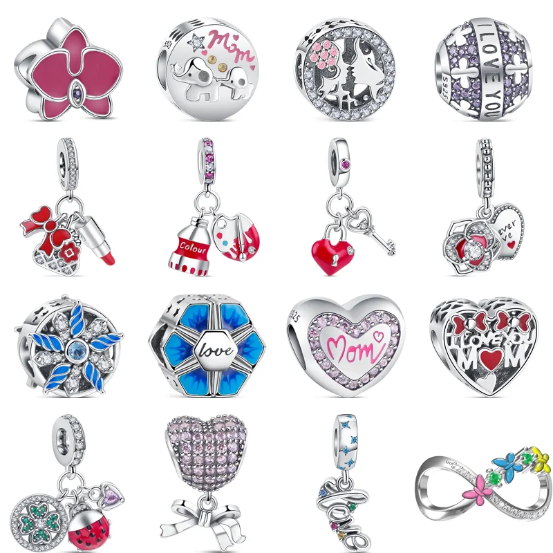 

925 Silver Ladybird Four Leaf Clover Pink Heart Bowknot Snowflake Love Pendant Fine Beads Fit Original Pandora Charms Bracelet