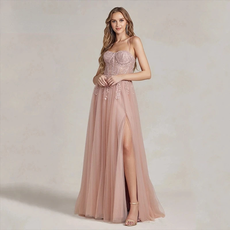 

Simple Sweetcheart Appliques Evening Dresses A Line Lace Up Backless Woman's Prom Dresses Elegant Formal Beach Party Vestidos