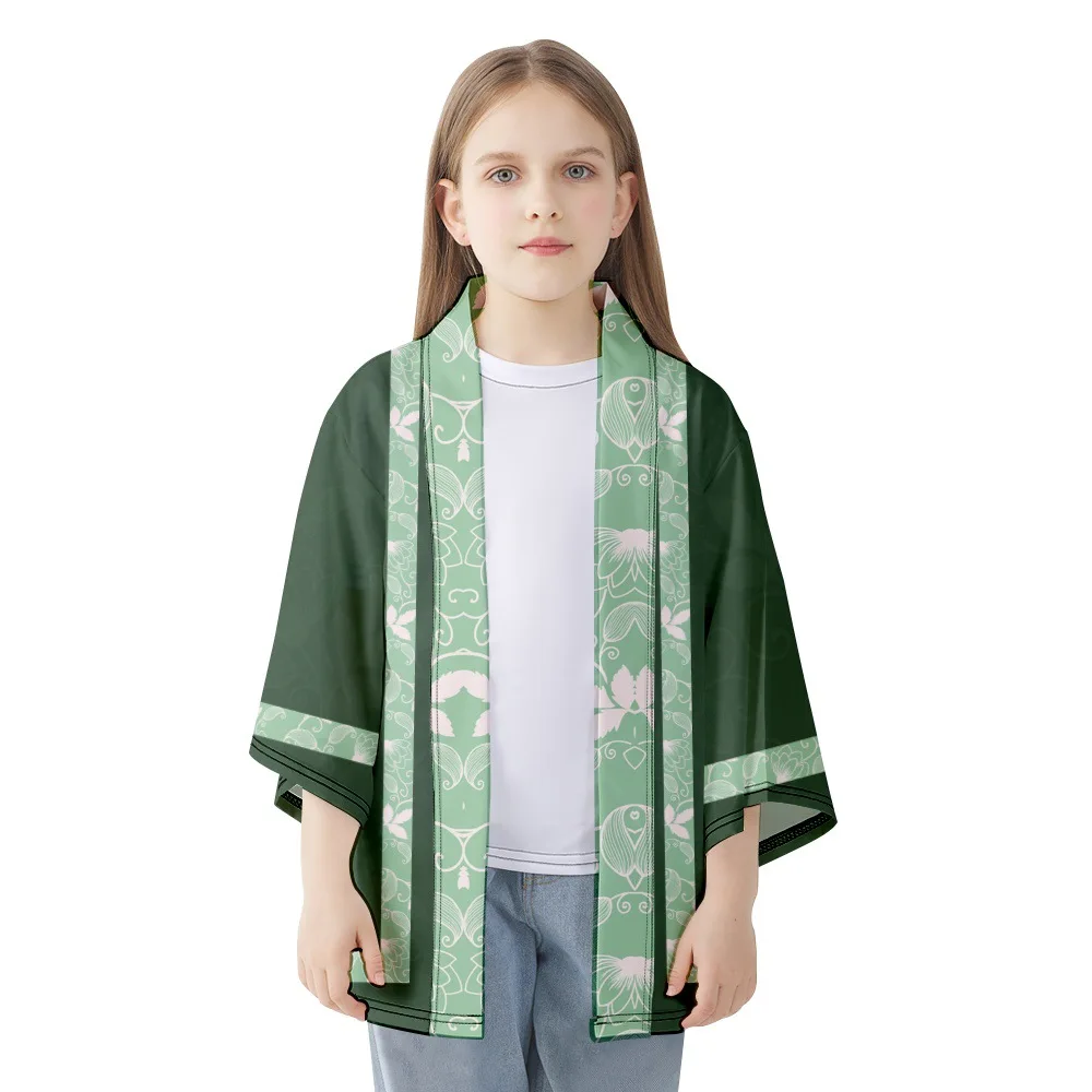 Green Kimono Summer Beach Geometric Print Japanese Samurai Kimono Fashion Men Women Cardigan Haori Obi Oversized Tops japanese kimono,japanese kimono cardigan