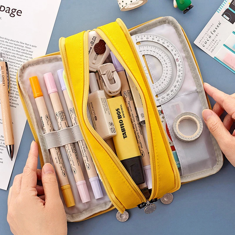 Cute Pencil Case Canvas for Girls Macaron Pencil Box Multilayer School Pouch Kawaii Pensil Case Pen Bag Storage Stationery
