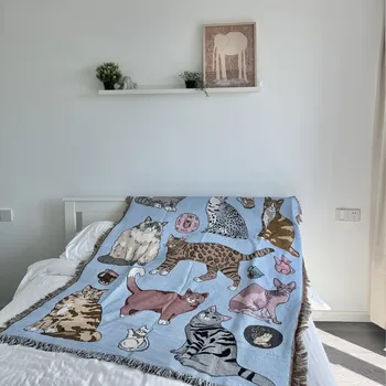 New Animal Sofa Blanket Cute Cats Dog Home Decoration Cover Cartoon Camping Blanket Picnic Mat Bedspread Aesthetic Tapestry