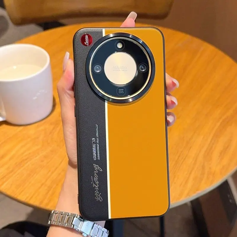 Luxury Colorblock Leather Case with Fluorescent Accents - Shockproof Bumper Cover