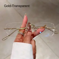 Sleek Unisex Rimless Metal Sunglasses with UV400 Ocean Lenses (Gold - Transparent)