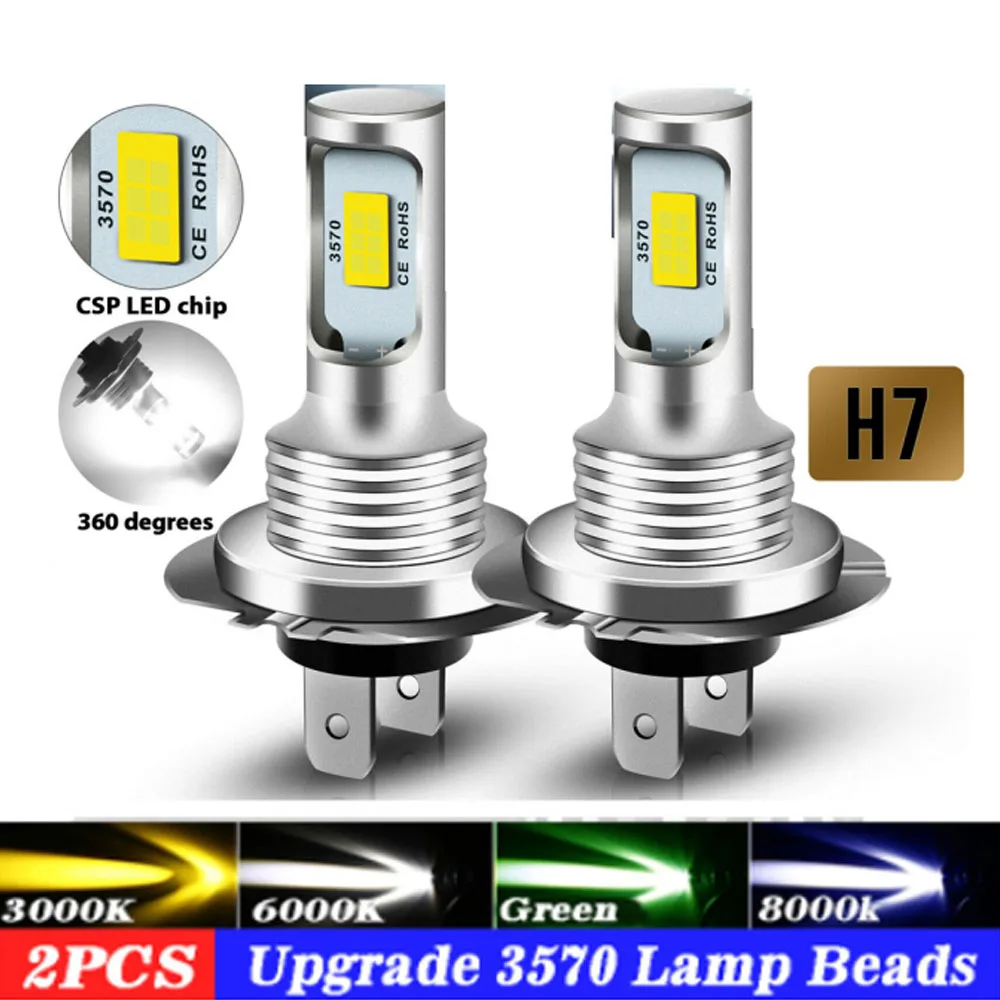 LED 2Pcs 1:1 Size 20000LM H7 Lights Mini Head Lamp CSP Wireless Car LED Headlight Bulbs Super Bright White 12V 24V Fog Light