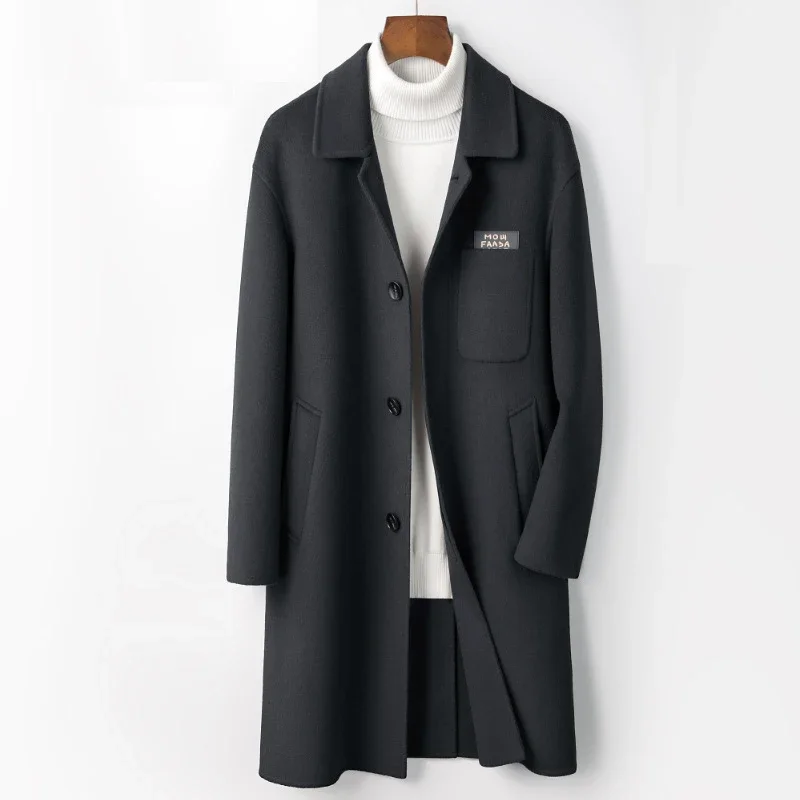 Men's Autumn and Winter Mid Length Coat with Flip Collar and Single Breasted Button