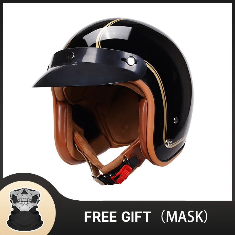 Vespa Motorcycle Helmet DOT Approved, Retro 3/4 Open Face