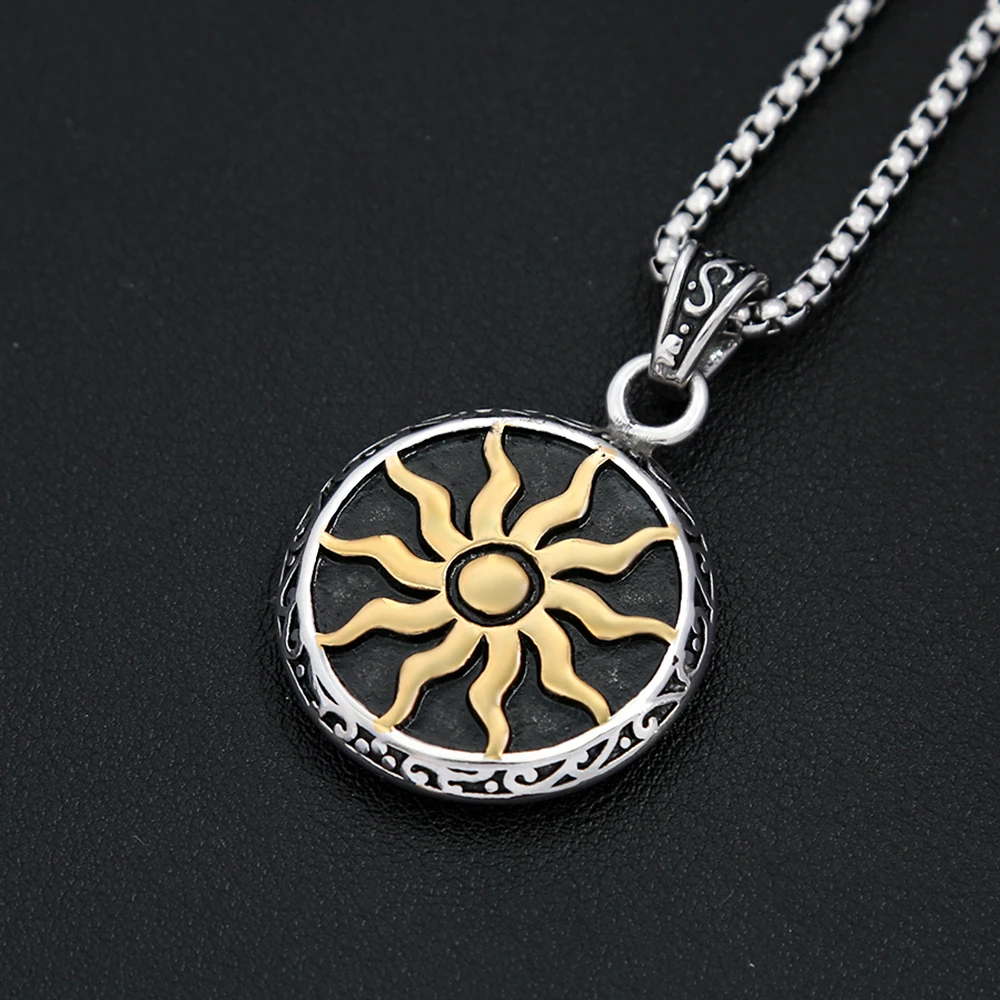 

Classic Vintage Stainless Steel Sun God Necklace For Men Punk Apollo Amulet Pendant Fashion Myth Biker Jewelry Gifts Wholesale